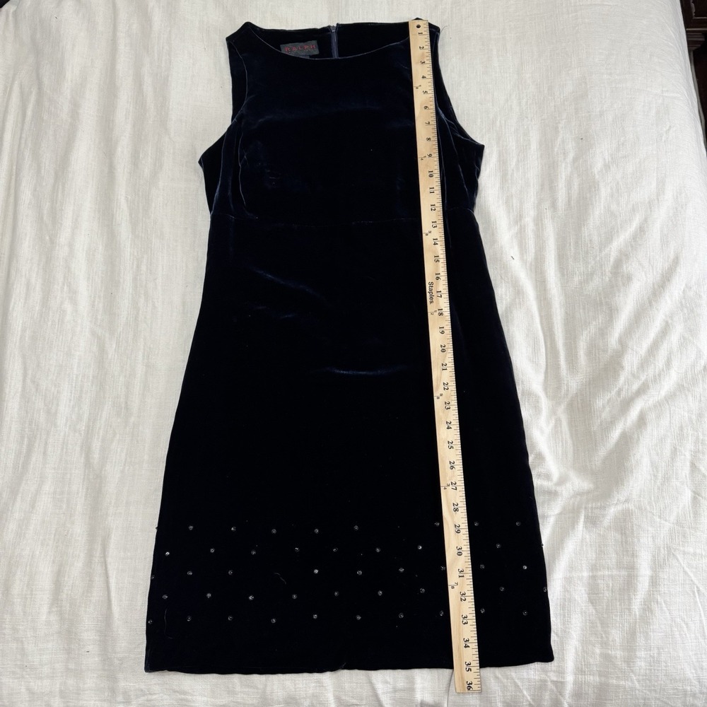 Ralph Lauren Tartan Plaid Label Velvet Dark Blue Dress 6 Sequin 90s Whimsigoth - Picture 3 of 6